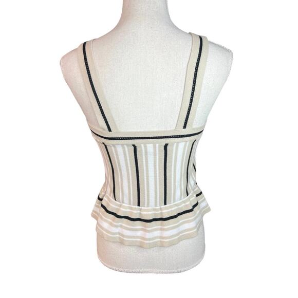 Banana Republic tan & black striped sweater tank top neutral casual peplum - Picture 5 of 9